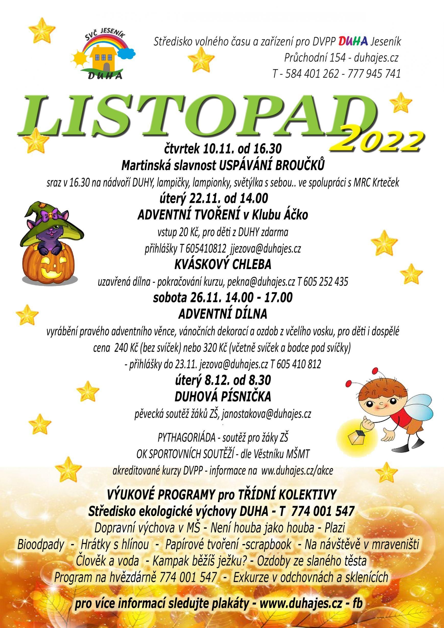 Zveme vás na listopadové akce DUHY