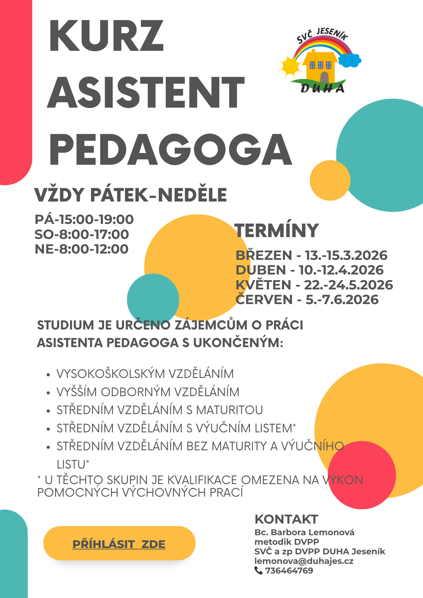 Kurz Asistent pedagoga 2026